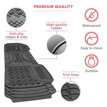 Heavy Duty Black Rubber Car Floor Mat by Vaygway –Automotive Rear Universal 1 Piece Runner Mat -Trimmable Rubber Liner Rug– Back Seat Liner – All Weather Protection for Car, Truck Van SUV - style: Car Rear Floor Mat Runner