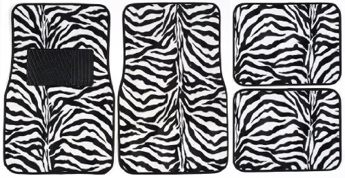 44068 Fashion Zebra Black/White Carpet Floor Mat Set - 4 Piece