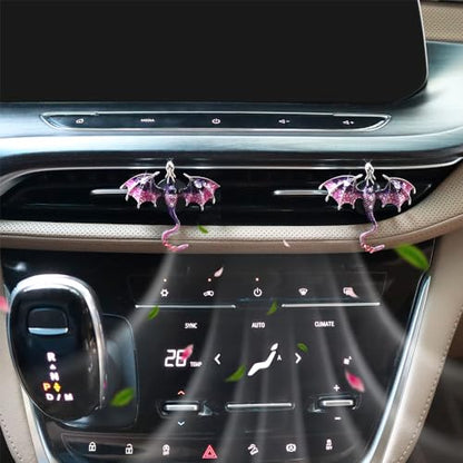 ORIESSE Bling Wyvern Car Air Freshener Vent Clips,2pcs Alloy Purple Enamel Dragon Vent Clips Car Accessories,Refillable Car Diffuser with Felt Mads,Coffee Fragrance Tablets