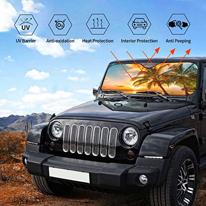 Tropical Island Blue Sky Beach Coconut Tree Sea Windshield Sun Shade Front Protector Folding Car Sun Visor Blocks Uv Rays Keeps Your Vehicle Cool - color: Tropical Island Blue Sky Beach Coconut Tree Sea