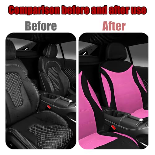 Car Front Seat Cover Set, Waterproof Vehicle Frontseat Protector with Removable Headrest, Washable Automotive Interior Seat Accessories, Universal Fit (Black/Pink) - color: black/pink