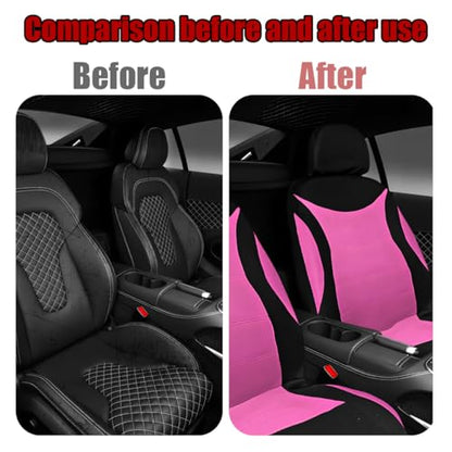 Car Front Seat Cover Set, Waterproof Vehicle Frontseat Protector with Removable Headrest, Washable Automotive Interior Seat Accessories, Universal Fit (Black/Pink) - color: black/pink