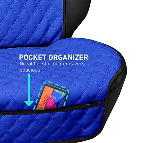 FH Group Car Seat Cushion – Faux Leather Single Front Seat Cover with Front Pockets, Airbag Compatible, Universal Fit Car Seat Cushion for Driver or Passenger Seat, SUV, Truck, Sedan & Van – Blue - color: Blue, style: Front Set