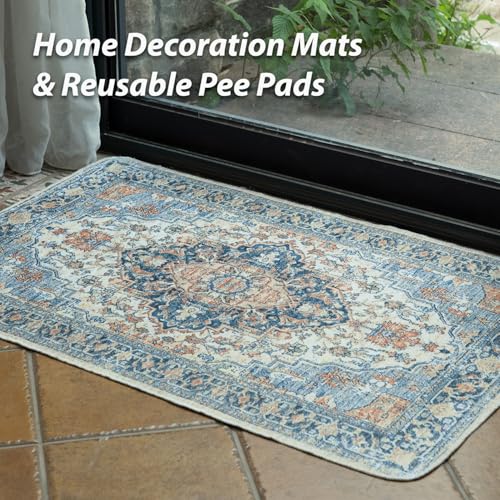 Washable Pee Pads for Dogs, Stylish, Non-Slip and Leak-Proof Pee Pads. Reusable Potty Pads for Dogs for Crates and Floors.(Beige/Multi, 18" x24" )