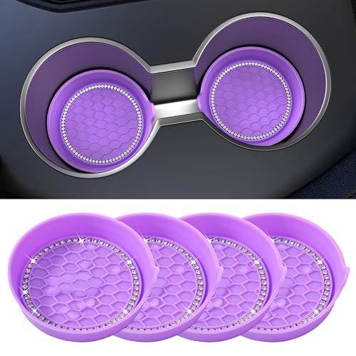 Car Cup Coaster Universal Non-Slip Cup Holders Bling Crystal Rhinestone Car Interior Accessories 4 Pack Purple - color: Purple, size: 4 Pack