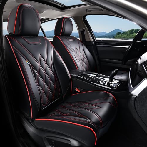 Coverado Car Seat Covers, Front Covers for Cars, Car Seat Cover Front Seats, Car Seat Protector Waterproof, Leather Car Seat Cushion, Universal Interior Covers Seat Protectors for Most Cars Purple - color: 8918-Black-Redline, size: Front Pair