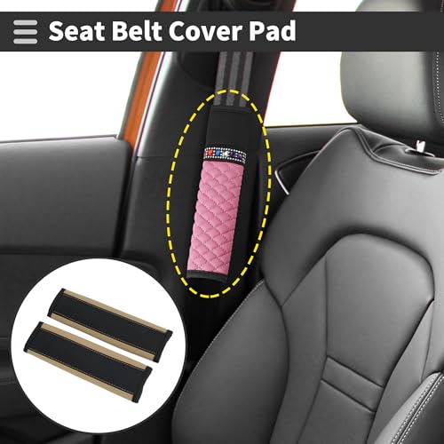 Black Beige Seat Belt Cover Pad Faux Leather 24cm Seatbelt Strap Cushion Shoulder Padding 2 Pcs - color: Black,Beige