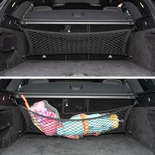 Cargo Net for SUV Trunk Net Organizer 35.4 x 11.8 inches, Elastic Heavy Duty Storage Mesh Net with Hooks Double-Layer Car Rear Cargo Net for Sedan, Vehicle