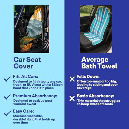 2 Pack Car Seat Towel Covers, Sweat Protector for Front Seats, Premium Thickened Microfiber with National Park Geyser Landscape, Breathable & Quick Dry, Slip-on Headrest Pocket for Gym, Beach, Running - color: Geyser Landscape
