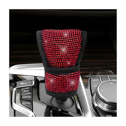 Bling Auto Gear Shift Knob Cover, Rhinestone Glitter Shifter Stick Protector for Girls Women, Sparkly Diamond Transmission Gear Shift Lever Knob Cover for Cars Trucks SUVs (Red) - color: Red