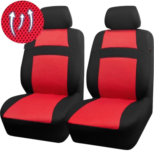 CAR PASS Car Seat Covers Front Seats Only, 3D Air Mesh Car Seat Cover with 5mm Composite Sponge Inside,Airbag Compatible Universal Fit for SUV,Vans,sedans, Trucks, Automotive Interior Covers(Black Red - color: Red and Black, size: Two Front