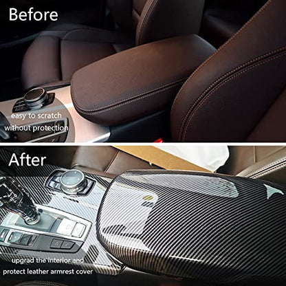 for BMW X3 X4 F25 F26 G01 G02 2011-2021 Car Center Armrest Box Cover Carbon Fiber Color Inner Console Box Storage Box Panel Protect Trim Covers (X3 F25 2011-2017/X4 F26 2014-2018)