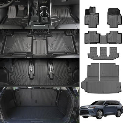 Floor Mats for Toyota Highlander 2020-2026 7 Seats - All Weather Floor Liners and Cargo Mat with Seatback Protector Highlander Accessories - style: 2020-2026 | for Toyota Highlander | Full Set