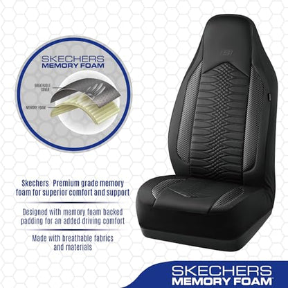 Skechers Memory Foam Car Seat Covers, Leather High Back Seat Covers Quilting Design,Waterproof Sports Car Seat Covers Front Seats,Airbag Compatible Universal Fit for Most Cars, SUVs,Trucks,Black