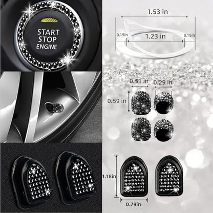 NBTEPEM 27 PCs Black Bling Car Accessories Set for Women, Steering Wheel Covers Universal Fit 15 Inch, Bling License Plate Frame, Bling Phone Holder, Bling Car Coasters (Black Diamond) - color: Black Diamond