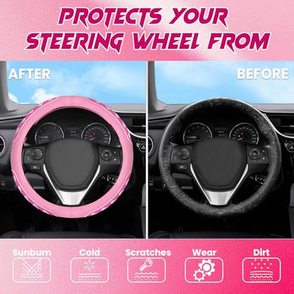 Ventilated Heart-Shaped Steering Wheel Cover with Anti-Slip Leather Grip. Compatible with Ford, Toyota, Honda, Nissan, and Chevrolet Vehicles for 14.5-15.2 inch Round Steering Wheels. - color: White Heart Spinner