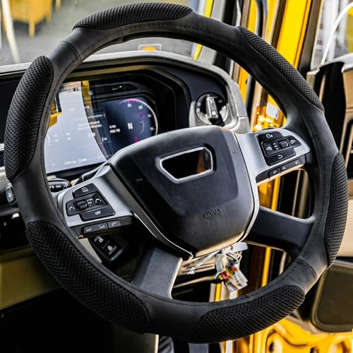 DaisyInner 17.5-18 Inch Steering Wheel Cover for Semi Truck No-Slip & Comfy Grip for Semi Trucks, Rv, Big Rig and 18 Wheelers(Mesh C,Leather,Black) - color: Black, size: Leather, style: Mesh C