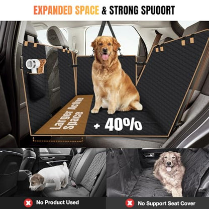 Hard Bottom Dog Car Seat Cover for Back Seat, Holds 420lbs - Waterproof Sturdy Nonslip Hammock for Cars/Trucks/SUVs - Easy to Clean & Safe Backseat Extender for Large Dogs