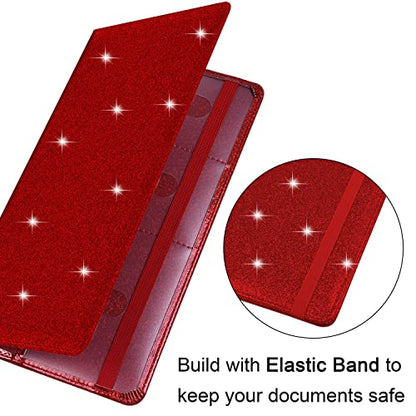 Wisdompro Car Document Holder Organiser, PU Leather Vehicle Insurance and Registration Holders Wallet Case for ID Card, Driving Licence, Key Contact Information Cards - color: Glitter Red