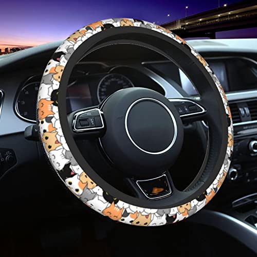 Cat Steering Wheel Cover for Women Men with 2 Pcs Car Coasters, Universal 14.5-15 Inch Cute Steering Wheel Covers Non-Slip Car Accessories for Girls - color: cat0