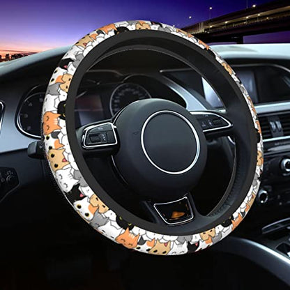 Cat Steering Wheel Cover for Women Men with 2 Pcs Car Coasters, Universal 14.5-15 Inch Cute Steering Wheel Covers Non-Slip Car Accessories for Girls - color: cat0