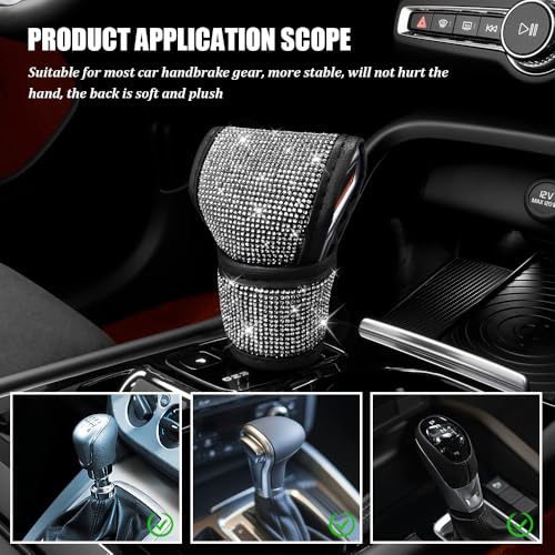 Bling Auto Gear Shift Knob Cover, Car Shifter Cover, Sparkly Crystal Rhinestones Gear Shift Knob Cover for Women Girls, PU Leather Shift Gear Cover with Bling Accessories Fit Cars (White) - color: White