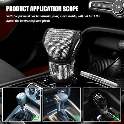 Bling Auto Gear Shift Knob Cover, Car Shifter Cover, Sparkly Crystal Rhinestones Gear Shift Knob Cover for Women Girls, PU Leather Shift Gear Cover with Bling Accessories Fit Cars (White) - color: White