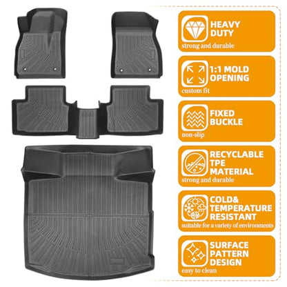Floor Mats for Chevy Malibu 2013 2014 2015, Also for 2016 Chevrolet Malibu Limited, 8th gen Malibu Floor Mats for Malibu LS LT LTZ Eco, 1st & 2nd Row & Cargo Liner, TPE Anti-Slip Waterproof Duty - style: 5)2013-2015|Malibu|Floor&Cargo Mats