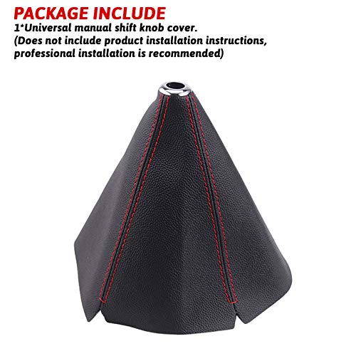 RASTP PU Leather Shift Boot Waterproof Shift Knob Dust Cove Universal for Manual/Auto with Red Stitching,Red