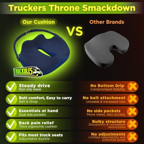 Large Truck Seat Cushion for Truck Driver Seat Cushion - Upgraded Back Support, CertiPUR-US® Certified - Thick Memory Foam, Pain Relief for Hours of Driving, Trucker Approved Big Rig - Navy - color: Navy Blue, size: Large