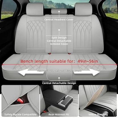 Car Seat Covers Full Set, 5 Seat Covers for Cars, Car Seat Protector Waterproof, Luxury Leather Car Seat Cushion, Car Seat Covers Front Seats and Back Fit for Most Cars (Gray, Full Set) - color: Gray