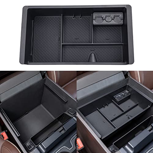 Compatible with Chevy Silverado/GMC Sierra 2014-2018 and Chevy Tahoe Suburban/GMC Yukon 2015-2020 Center Console Organizer Tray Accessories-Full Console w/Bucket Seats ONLY - (Black Trim) - color: Half-size tray with black trim