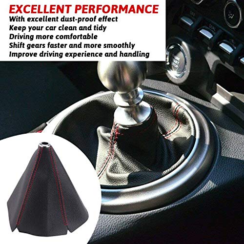 RASTP PU Leather Shift Boot Waterproof Shift Knob Dust Cove Universal for Manual/Auto with Red Stitching,Red