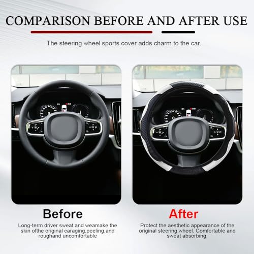 Car Steering Wheel Cover, Non-Slip Car Wheel Cover Protector, 15 inch Carbon Fiber Microfiber PU Leather Elastic Steering Wheel Protector for Men Women, Universal Auto Accessories (White)