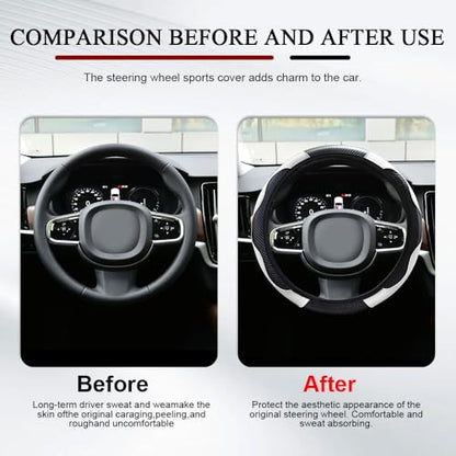 Car Steering Wheel Cover, Non-Slip Car Wheel Cover Protector, 15 inch Carbon Fiber Microfiber PU Leather Elastic Steering Wheel Protector for Men Women, Universal Auto Accessories (White)