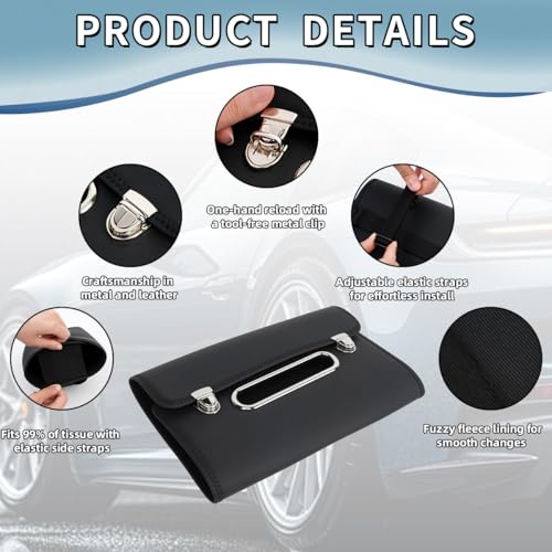 Car Tissue Holder, PU Leather Large Back Seat Tissue Box with Adjustable Straps, Trendy Rectangle Napkin Holder for Car, can Holding on Headrest/Sun Visor/Console