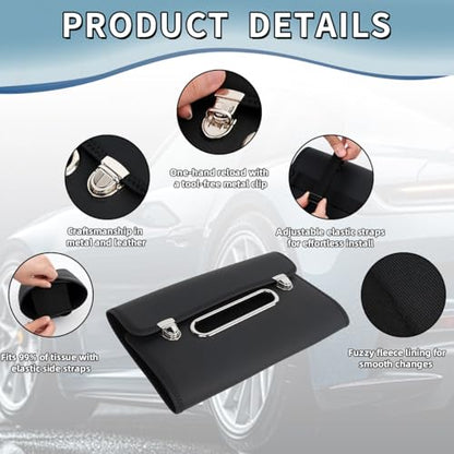 Car Tissue Holder, PU Leather Large Back Seat Tissue Box with Adjustable Straps, Trendy Rectangle Napkin Holder for Car, can Holding on Headrest/Sun Visor/Console