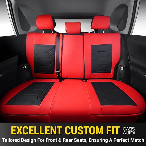 OASIS AUTO Custom Fit Seat Covers for 2019-2026 Toyota RAV4, Waterproof Faux Leather Seat Protector Cushion Rav4 Car Accessories (Full Set, Black&Red)
