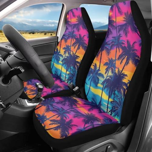 Dreaweet Hawaiian Palm Tree Print Car Seat Covers Front Seats Only Universal Car Seat Cover Soft Front Seat Covers for Cars SUV Trucks 2 Piece Careat Protector Car Seat Cover - color: Hawaiian Palm Tree