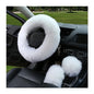 3PCS Wool Steering Wheel Cover with Fuzzy Handbrake Cover & Gear Shift Cover, Universal 15 Inch Steering Wheel Fluffy Soft Protector, Comforting Warm Car Decoration for Women Men (White) - style: White