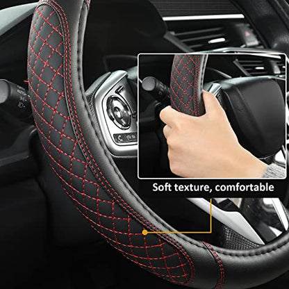 West Llama Customized Auto Car Steering Wheel Cover for Toyota Tacoma,4Runner,Tundra,Sequoia,15.5-16 inch(Diamond Quilted-Black+Red-Large Size) - color: B-Black+Red, size: Large Size (15 ½''-16'')
