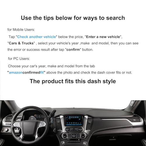 Yiz Dashboard Mat Dash Cover Custom Fit for 2015-2020 Chevy Chevrolet Tahoe Suburban/GMC Yukon Without Forward Collision Alert, Without Head Up Display (Darkgray) J133 - color: 15-20DarkGray