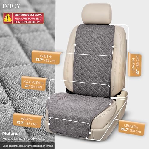 Faux Linen Front Car Seat Cover – Non-Slip Bucket Seat Protector for Most Cars, SUVs, Vans & Trucks – 1 Seat Cover, Machine Washable, Side-Airbag Friendly, Cool Gray