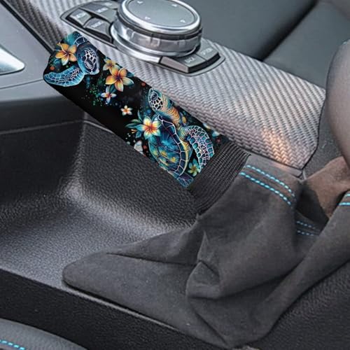 Bulopur Car Shifter Gear Hand Brake Trim Cover Set for Most Cars Van SUV Sedan Truck Auto Accessories - color: Boho Floral Sea Turtle