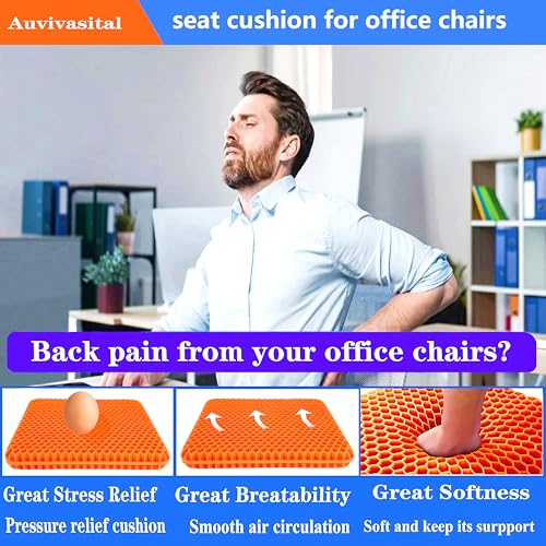 Plus Size Gel Seat Cushion for Long Sitting, Large and Thick, Breathable Support Seat Cushion for Back, Hip, Sciatica, Tailbone Pain Relief, Use for The Office, Wheelchair, Car, Recliner.(Orange)