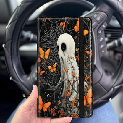 Car Registration and Insurance Holder for Women Men,Automobile License Document Card Holders Vehicle Glove Box Organizer Leather Accessories Driver Essential,Ghost Butterfly Web Halloween - color: Ghost Butterfly Web Halloween