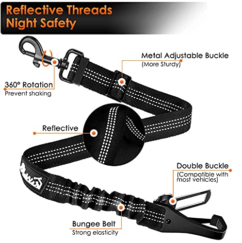 SlowTon Dog Seat Belt for Car, Adjustable 3 in 1 Dog Seatbelt with Elastic Bungee Buffer, Nylon Heavy Duty Dog Car Harness Reflective Safety Tether Leash with Latch Hook Clip Black - color: Black