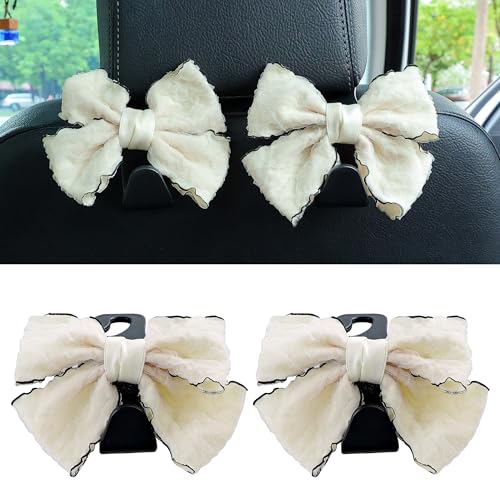 Car Seat Headrest Hook Cute Bowknot Vehicle Hanger Car Storage Organizer for Handbag Purse Coat Grocery Bag Puff Ivory - color: Puff Ivory