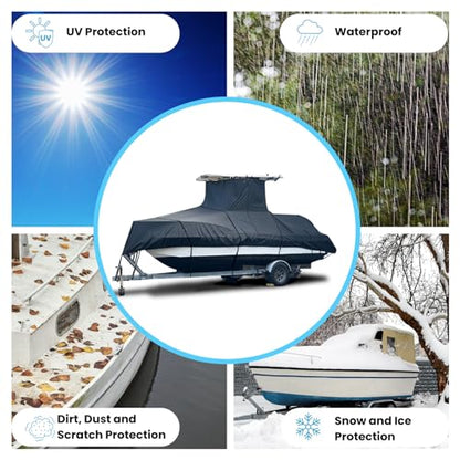 Heavy Duty T-Top Boat Cover, Fits 20ft to 22ft Long Center Console Boat with T-Top Hard-Top, Waterproof Fade Resistant T Top Boat Storage Cover (Black, Size 2: 20'-22' Long, Beam 106" W) - color: Black, size: Size 2: 20'-22' Long, Beam 106" W