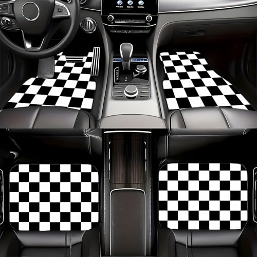 Universal Fit Car Floor Mats Set of 4Pcs, Black and White Checkered All-Weather Front Rear Car Carpet Mats, Non-Slip Car Floor Mat Car Accessories for Automotive Trucks SUV Sedans Vans - color: Black and White Checkered